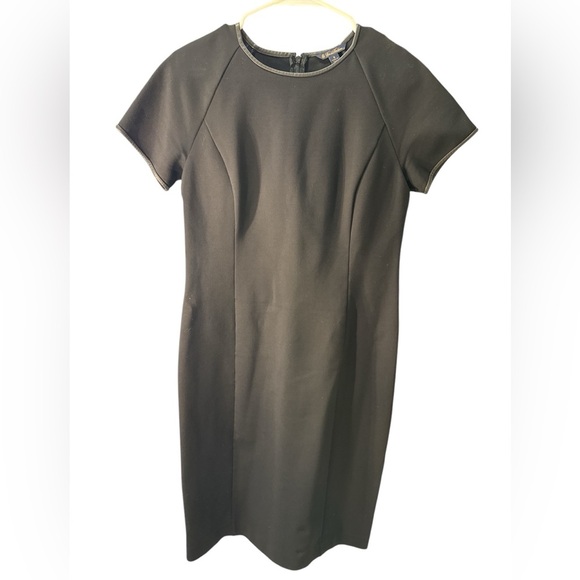 Brooks Brothers Classic Essential Stretch Sheath Dress Leather Trim Size 8 Pre-O - Picture 1 of 7